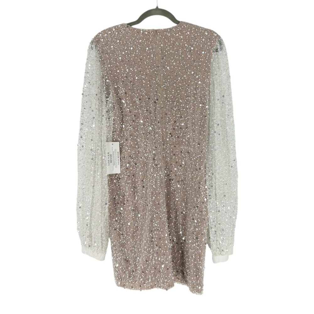 NWT Nadine Merabi Maya Beaded Long Sleeve Mini Dress XL/12 - Picture 4 of 11